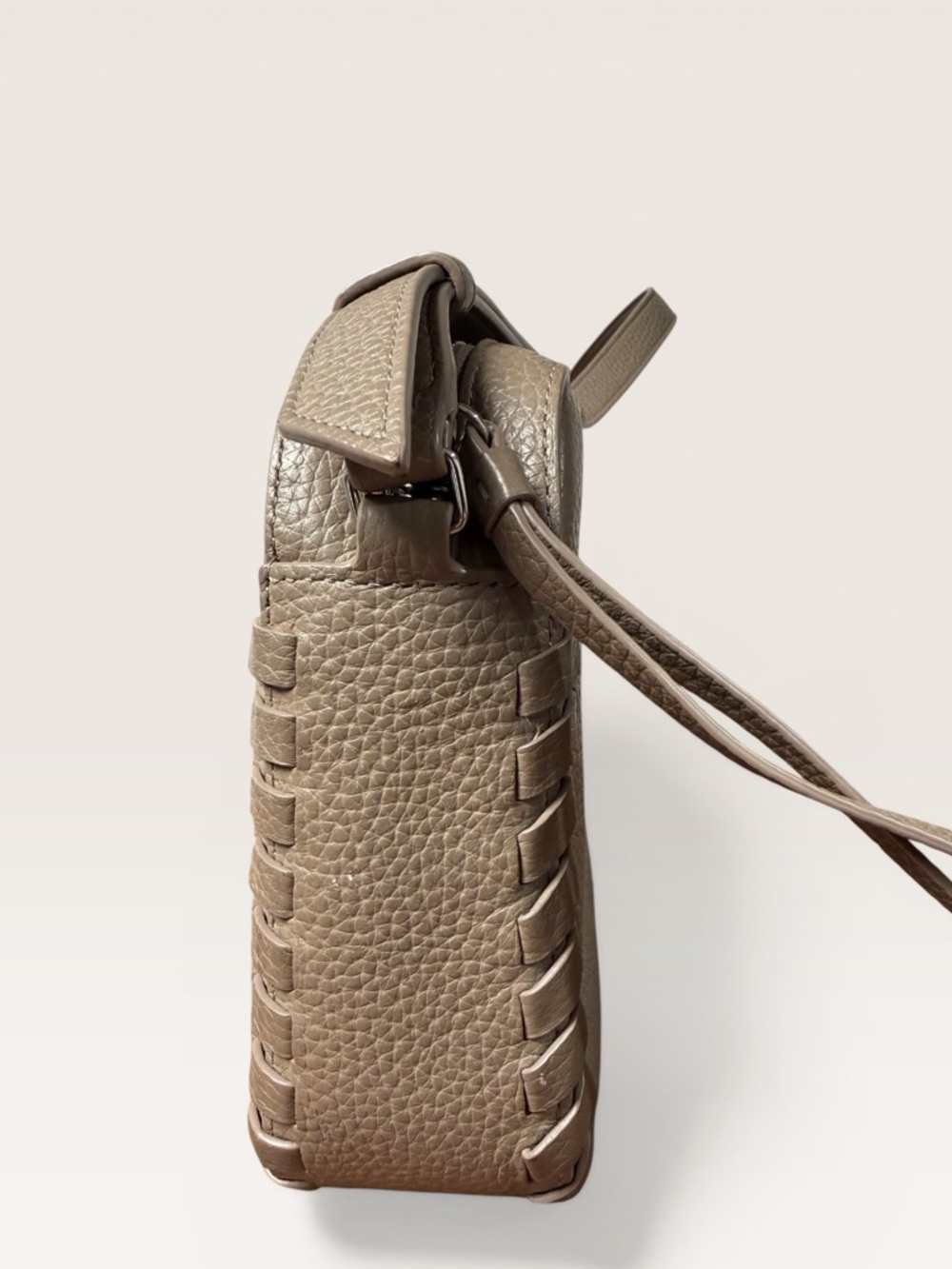 AllSaints Leather Bag Woven Detail Taupe - Picture 6 of 12